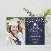 Navy Rustic Graduation Party With Photo Invitation (Standing Front)