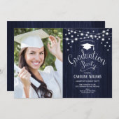 Navy Rustic Graduation Party With Photo Invitation (Front/Back)