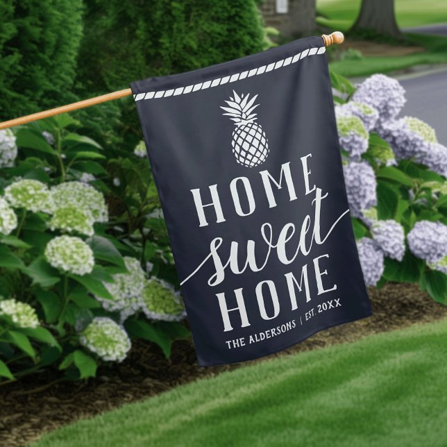 Navy | Rustic Home Sweet Home Pineapple House Flag (Creator Uploaded)