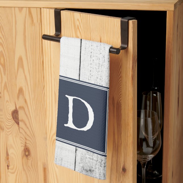 Navy Rustic Monogram Towel (Thirds Fold)