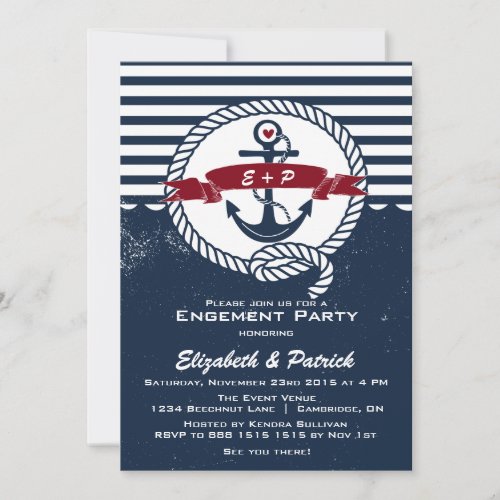 Navy Rustic Nautical Engagement Party Invitation