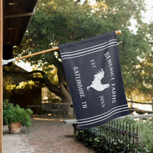 Navy  Rustic Rooster Personalized Farmhouse House Flag