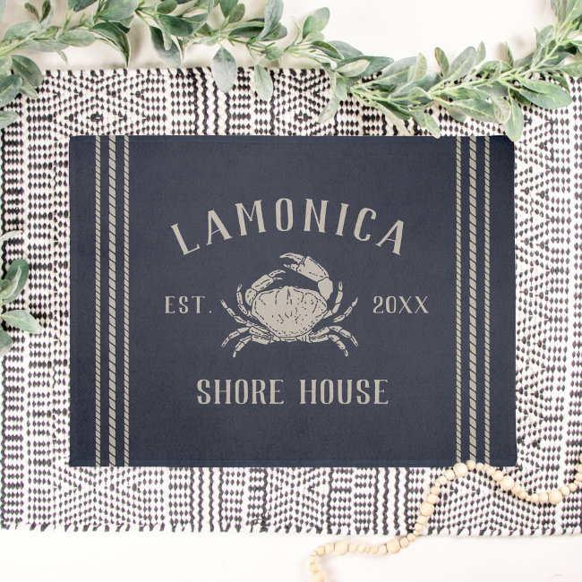 Navy | Rustic Shore House Personalized Crab Doormat