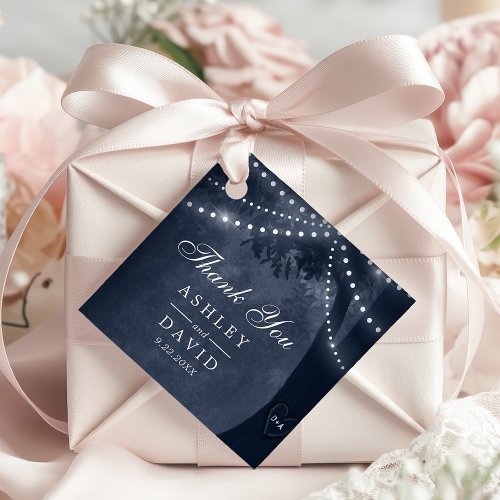 Wedding Favor Tags 18 Navy Rustic Tree Lights Carved Initials Wedding Favor Tags