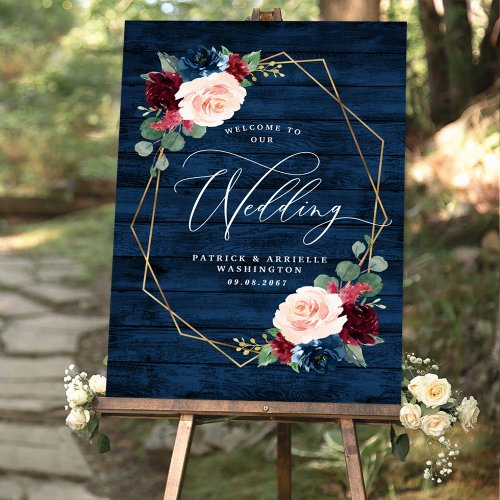 Navy Rustic Wood Blush Welcome to Our Wedding Sign