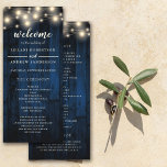 Navy Rustic Wood String Light Wedding Program<br><div class="desc">This rustic navy wood string light program is perfect for a fall outdoor or barn wedding.</div>