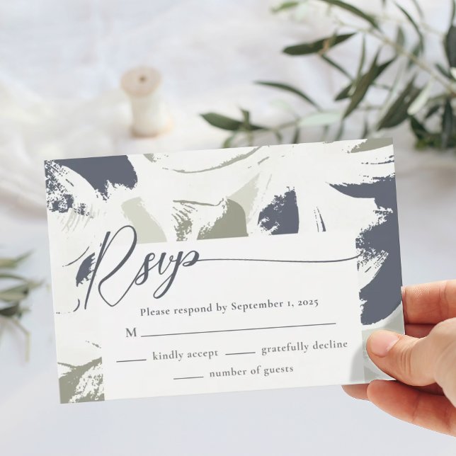 Navy Sage Abstract Floral Wedding RSVP Card (Creator Uploaded)