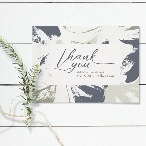 Navy Sage Abstract Floral Wedding Thank You Card