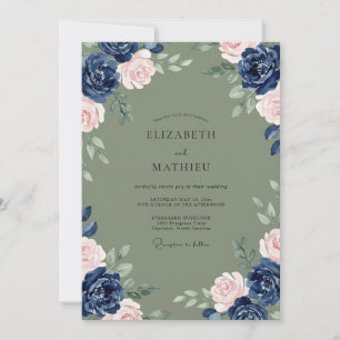 Navy Sage Vine Wedding Invitation