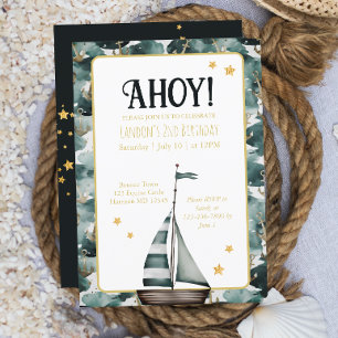 Navy Sail Boat Nautical Anchor Birthday Invitation
