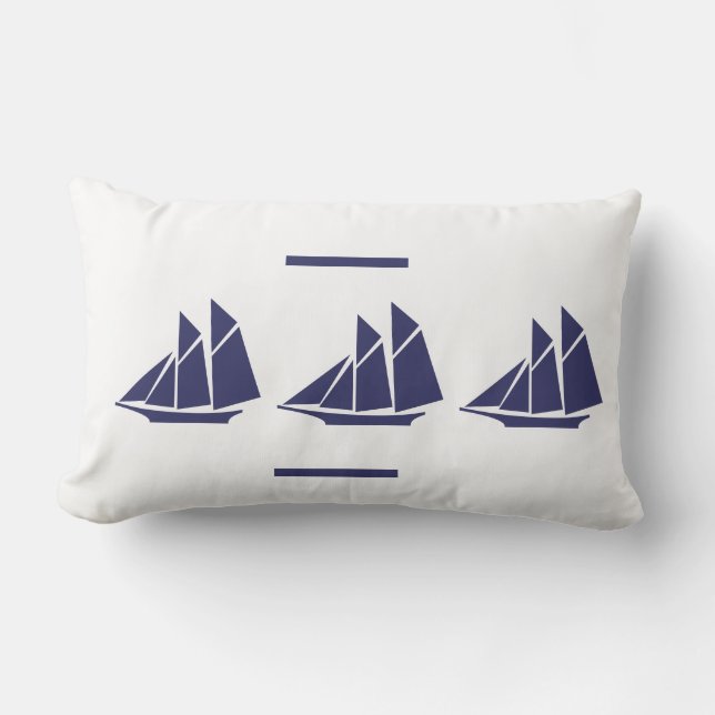 navy sail boat white  PILLOW coastal living (Front)