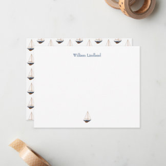 Navy Sailboat Classic Coastal Personalized Note Card