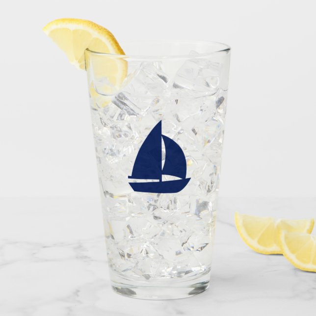 Navy Sailboat Glass (Front Ice)