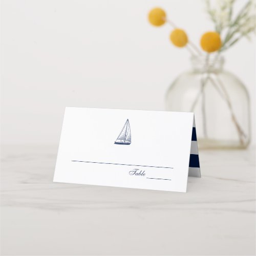 Navy Sailboat Nautical Wedding  Place Card