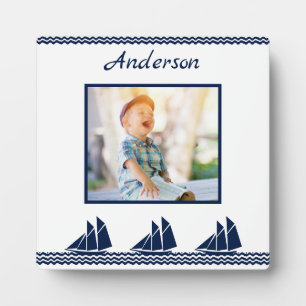 Navy Sailboat waves Blue Nautical Photo Frame