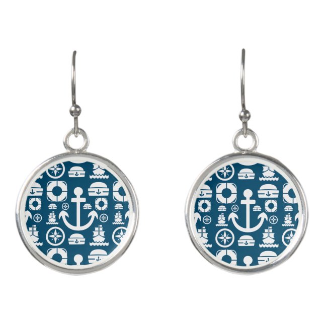 Navy sailor Element sea pattern Earrings (Front)