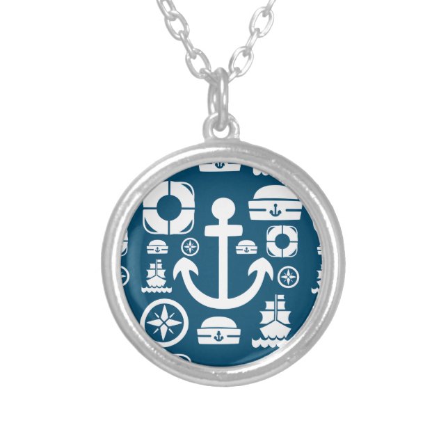 Navy sailor Element sea pattern Silver Plated Necklace (Front)