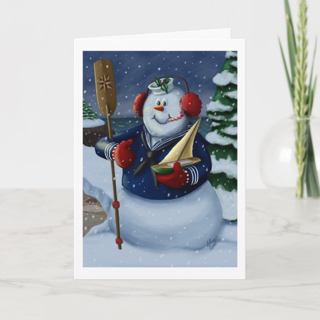 Navy Sailor Snowman Holiday Card  (Front)