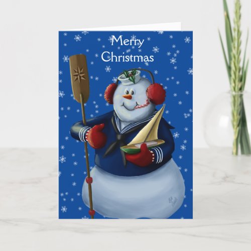Navy Sailor Snowman Holiday Greeting Card