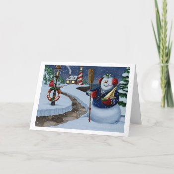 Navy Sailor Snowman Lighthouse Holiday Card by BillAbbottArt at Zazzle