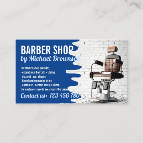 Navy Salon Decor Retro Chair Vintage Barbershop Business Card