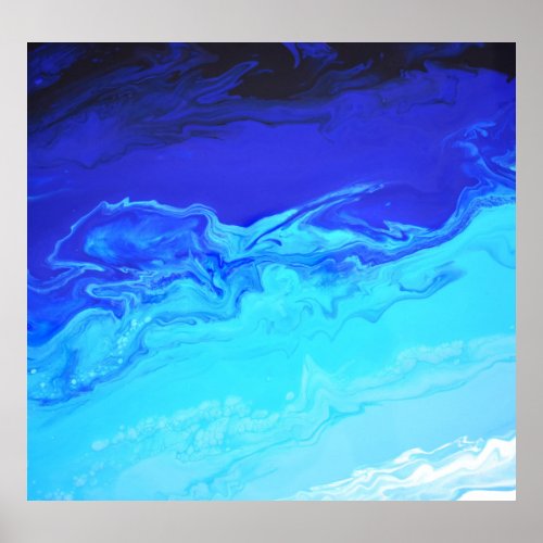 Navy Sapphire Blue Water Fluid Marble Art Abstract Poster