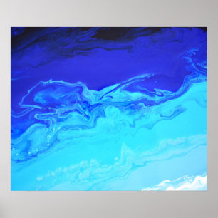 Navy Sapphire Blue Water Fluid Marble Art Abstract Poster