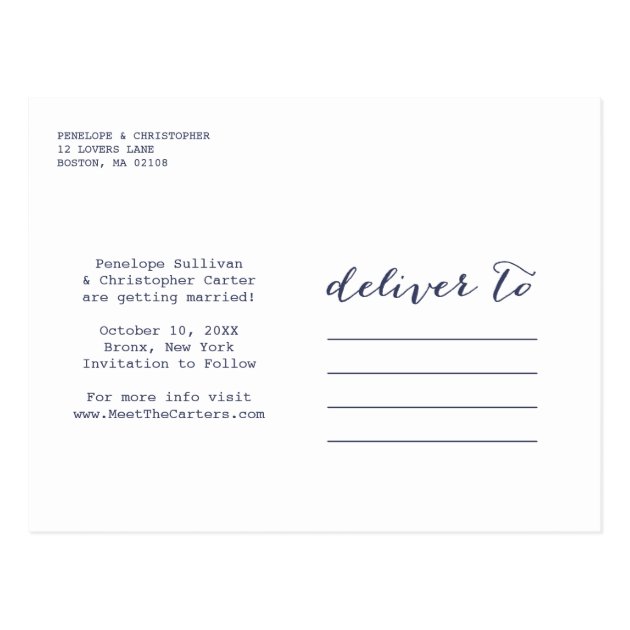 Navy Save The Date Script Frame Photo Announcement Postcard