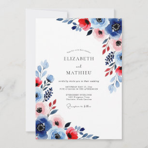 Navy Scarlet Lively Summer Wedding Invitation