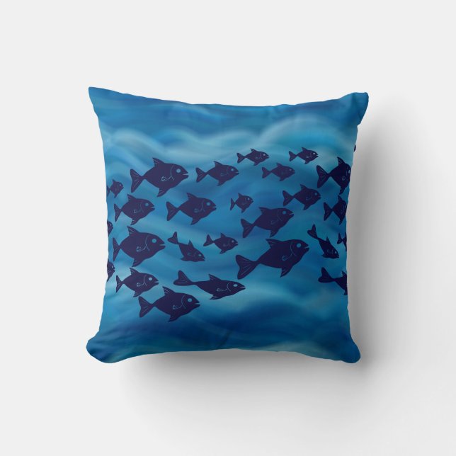 Navy School of Fish Ocean Theme Soft Waves Throw Pillow (Front)