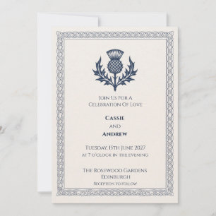 Navy Scottish Thistle Celtic Knot Wedding Invitation