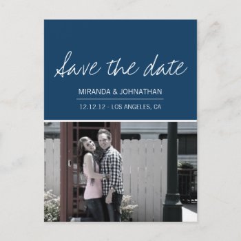 Navy Script Photo Save The Date Post Cards by AllyJCat at Zazzle