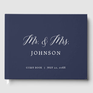 Navy Script Photo Wedding Guest Book