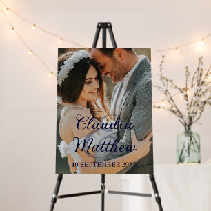 Navy Script Photo Wedding Welcome Sign