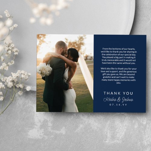 Navy Script Printed Message Wedding Thank You