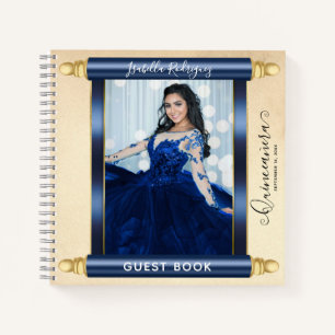 Navy Scroll Photo Budget Quinceañera Guest Book