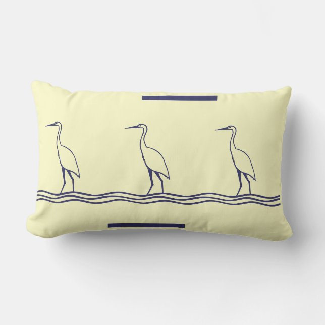 navy sea bird heron off white  PILLOW coastal (Front)