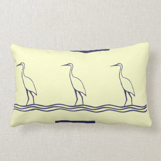 navy sea bird heron off white PILLOW coastal
