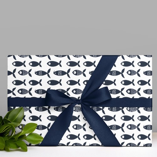 Navy Sea Fish Ocean Beach house Scandinavian  Wrapping Paper