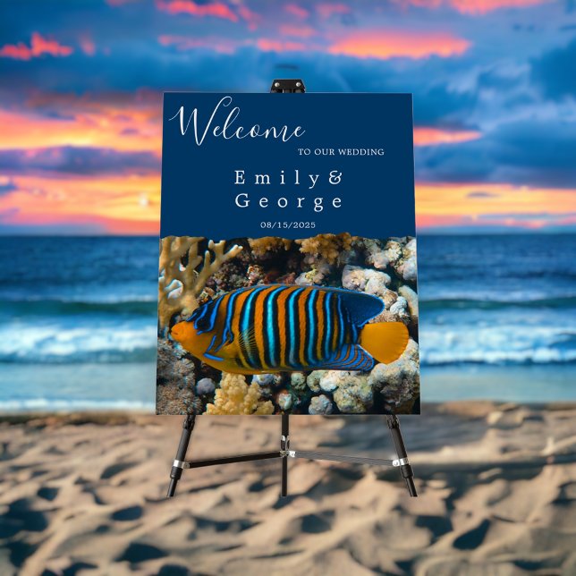 Navy Sea Fish Reefs Nautical Beach Wedding Welcome Foam Board (Creator Uploaded)