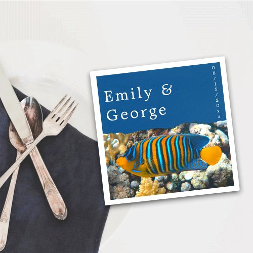 Navy Sea Fish Reefs Nautical Coastal Beach Wedding Napkins