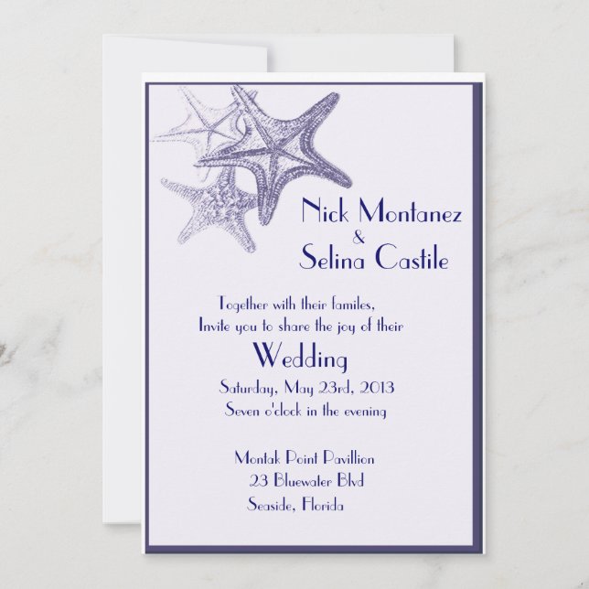 navy sea star wedding invitation (Front)
