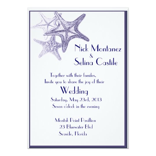 navy sea star wedding invitation