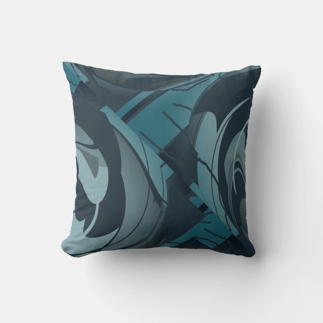 Navy Seafoam Gray Mediterranean Floral Design Throw Pillow (Front)