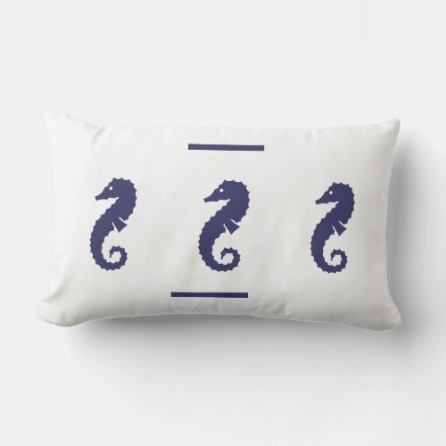 navy  SEAHORSE  on  white  PILLOW coastal living