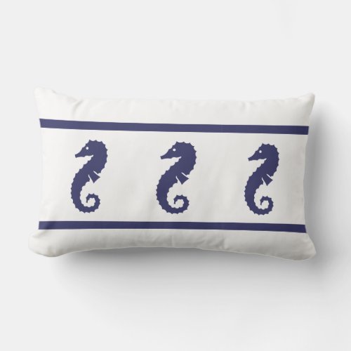 navy  SEAHORSE  on  white  PILLOW coastal living