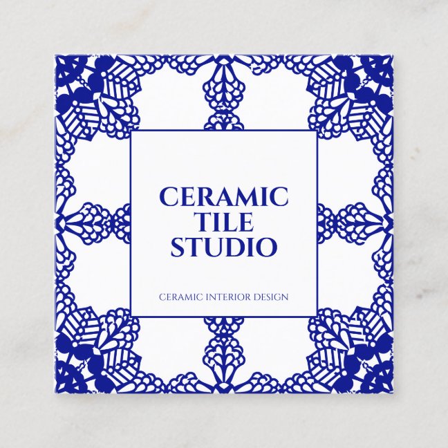 Navy Seamless Mosaic Tile Pattern Ornament Square Business Card
