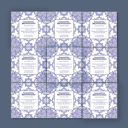 Navy Seamless Mosaic Tile Pattern Square Business Card