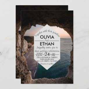 Navy Seascape Beach Seaside Summer Wedding Invitation