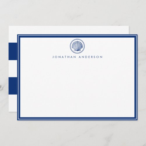 Navy Seashell Flat Correspondence  Note Card